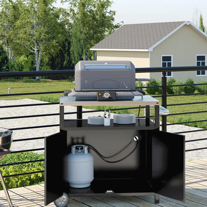 Heavy-Duty Stainless Steel Outdoor Grill Cart  3-Shelf Mobile Pizza Oven Stand with Wheels (31.5″ x 24″ x 35.5″)