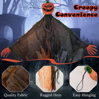 6 ft Hanging Ghost Pumpkin Man  Animated Halloween Decor with Red LED Eyes & Articulating Limbs