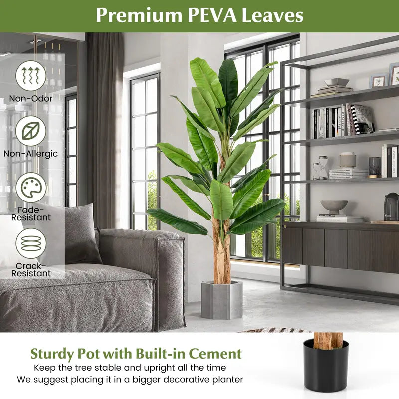 6.5-Foot Lifelike Artificial Banana Tree  Triple-Stem Design with 27 Textured Leaves