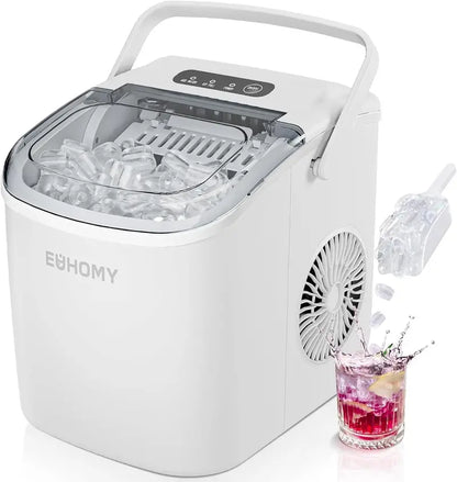 EUHOMY Black Countertop Ice Machine  26 lb/Day, 9 Cubes in 6 Minutes, Auto-Cleaning, Portable with Handle, Basket & Scoop