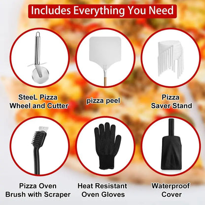 EDOSTORY Wood-Fired Outdoor Pizza Oven — Portable Patio Oven with Baking Stone, Peel, Grill Rack & Waterproof Cover