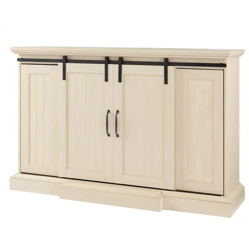 Home Decorators Collection Chastain 68 in. Freestanding Media Console Electric Fireplace TV Stand with Sliding Barn Door in Ivory 118076