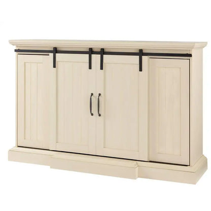Home Decorators Collection Chastain 68 in. Freestanding Media Console Electric Fireplace TV Stand with Sliding Barn Door in Ivory 118076