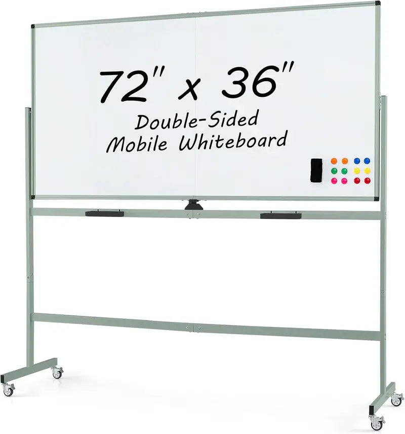 72″ x 36″ Rolling Dry-Erase Board — Double-Sided Magnetic Whiteboard on Sturdy Aluminum Stand