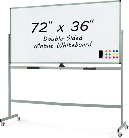 72″ x 36″ Rolling Dry-Erase Board — Double-Sided Magnetic Whiteboard on Sturdy Aluminum Stand