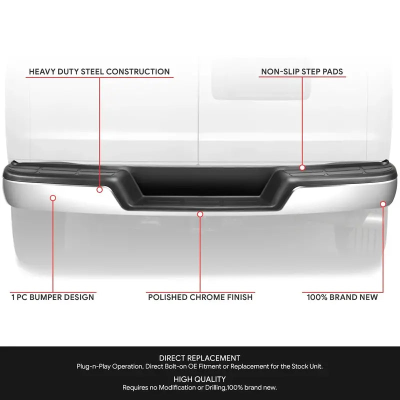 Chevrolet Express & GMC Savana Rear Step Bumper  Chrome Finish, Fits 19962023 1500/2500/3500 Vans