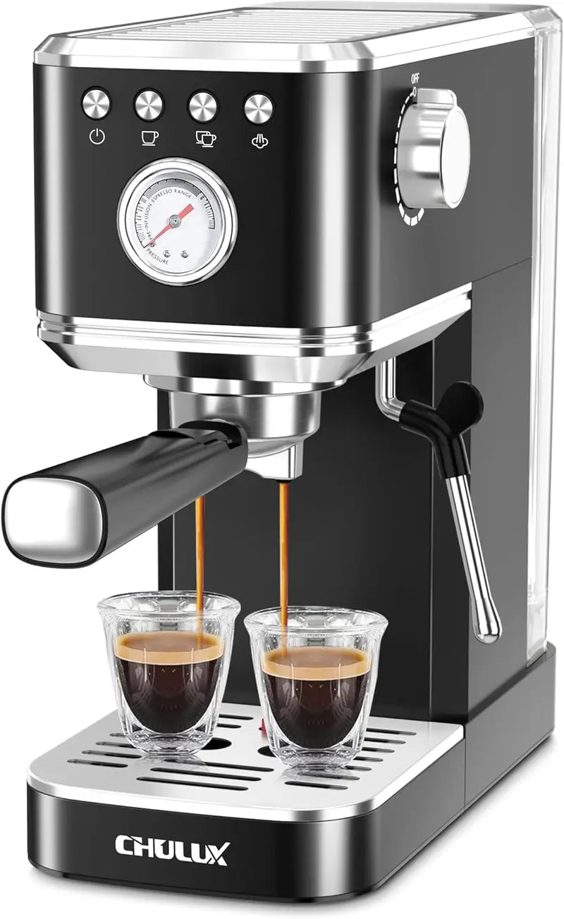 CHULUX Slim 20-Bar Espresso Machine with Automatic Milk Frother  Compact Italian-Style Coffee Maker