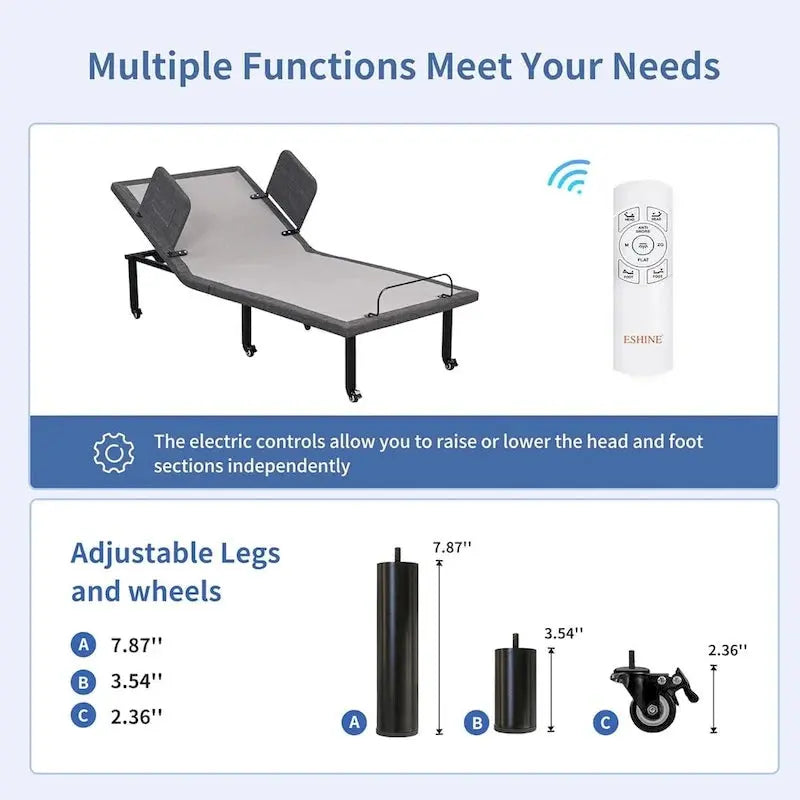 Adjustable Power Base Bed Frame  Hospital-Style Platform with Wireless Remote (Mattress Optional)