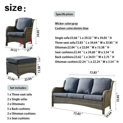 Latimer Wicker 5-Piece Seating Set  All-Weather Rattan Lounge Group with Cushions