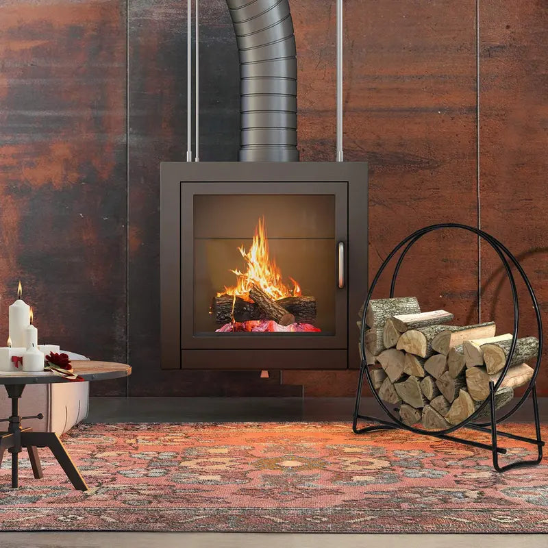 41-Inch Tubular Steel Log Hoop  Heavy-Duty Firewood Holder for Indoor Fireplaces or Outdoor Pits