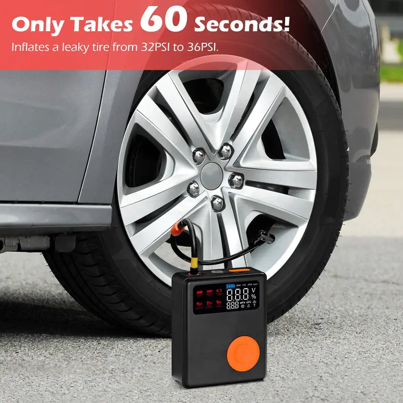All-in-One Car Jump Starter Featuring Integrated Air Compressor and USB Charging Ports
