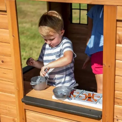 Cedar Indoor/Outdoor Playhouse with Integrated Kitchen Area for Kids