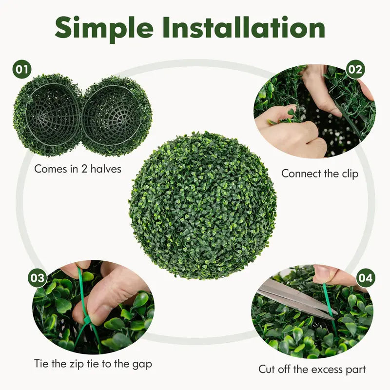 Set of Two 16-Inch Faux Boxwood Topiaries  Compact Round Hedge Balls for Weddings &amp; Home Styling