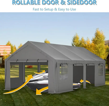 Thanaddo Reinforced Carport with Roll-Up Side Panels and Ventilated Windows