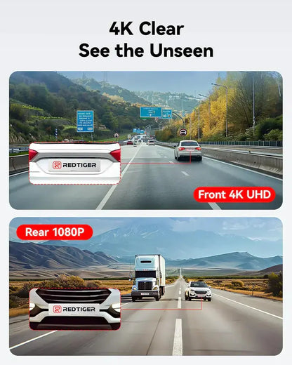4K Front + 2.5K Rear Dual Dash Cam with Wi-Fi, GPS, and Preloaded 32GB Memory Card