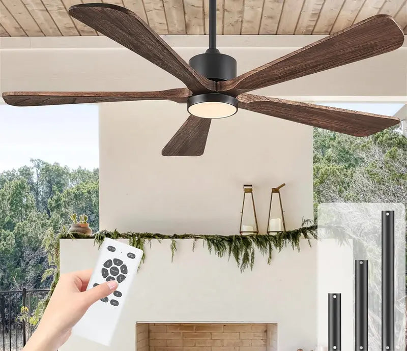 60-Inch Outdoor Ceiling Fan with Integrated LED Light & Remote  Modern DC Motor, 5 Wood Blades, 6-Speed Reversible (Dark Brown)