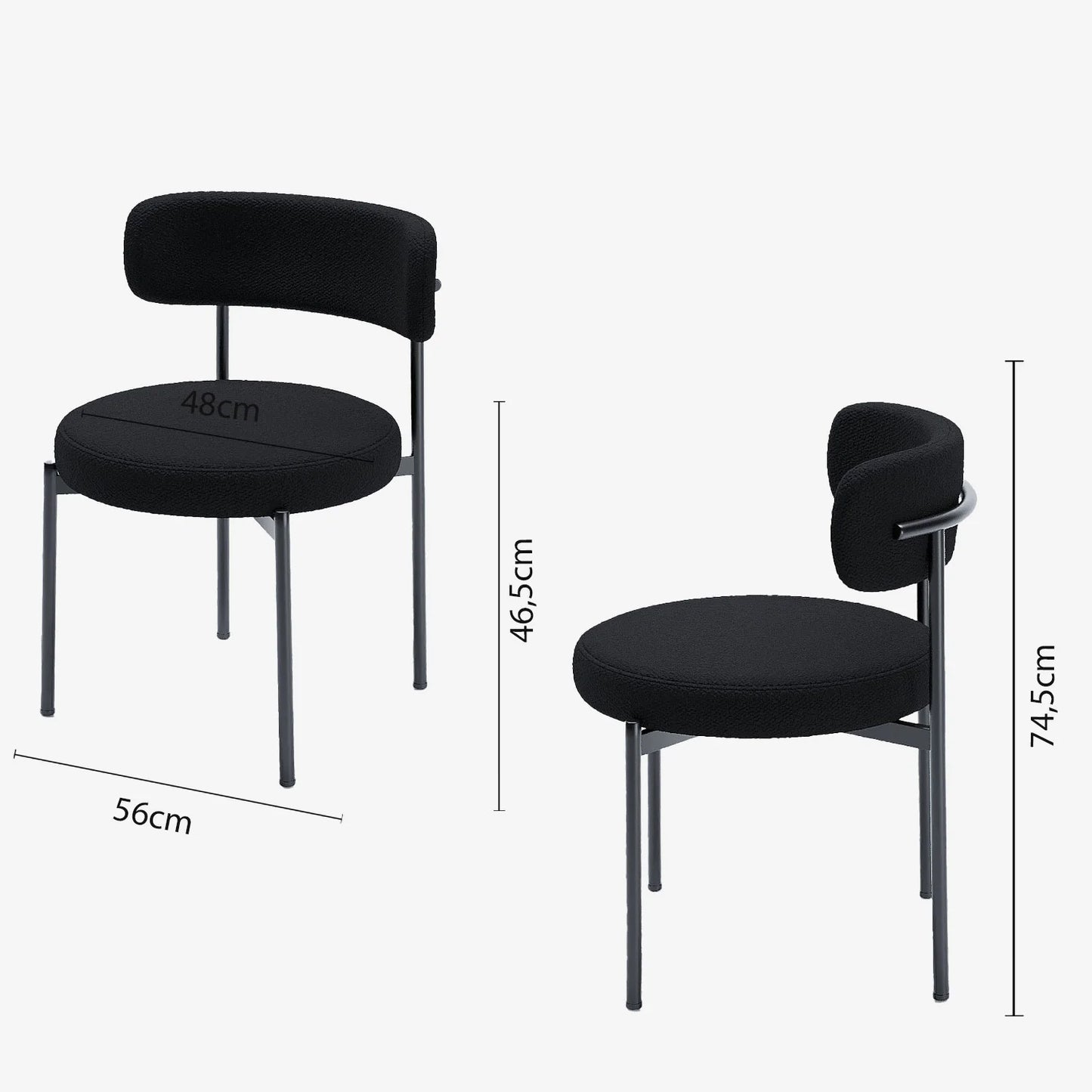 Lot de 2 chaises de table bouclette grise anthracite Scarlett