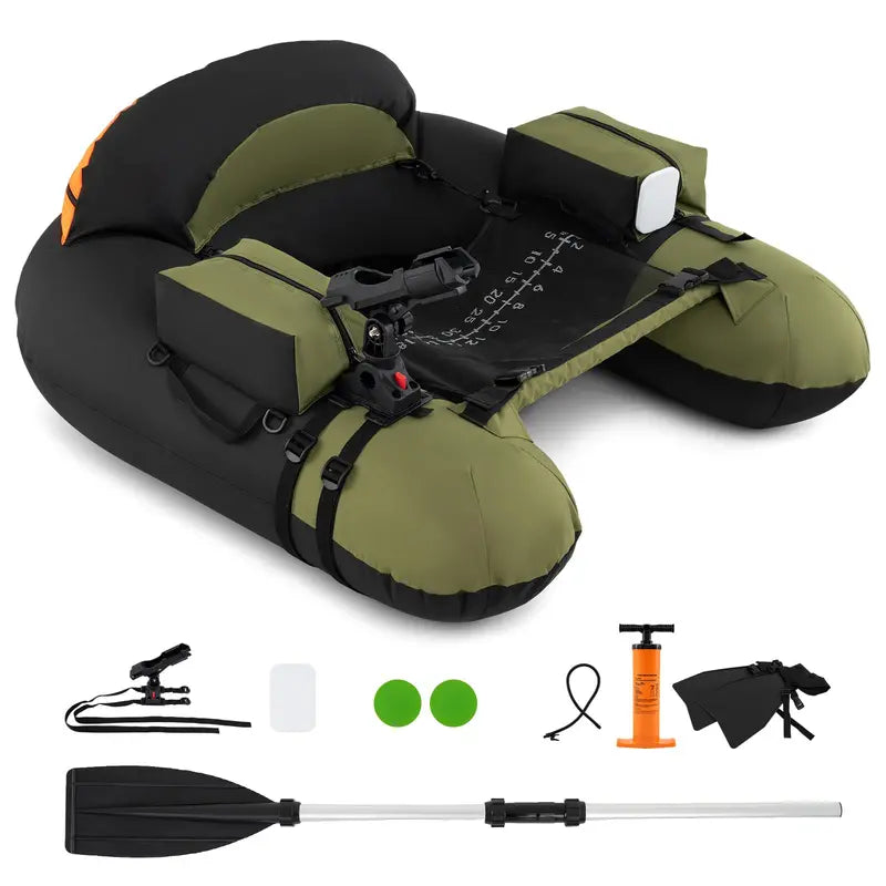 Reinforced Inflatable Float Tube for Anglers Featuring Rod Holder and Durable Construction