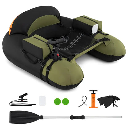 Reinforced Inflatable Float Tube for Anglers Featuring Rod Holder and Durable Construction