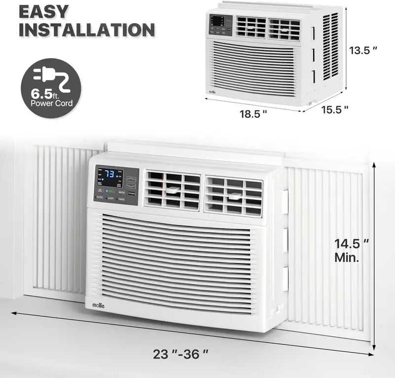 Mollie 8000 BTU Window AC, Remote, Washable Filter, Dehumidifier, 350 Sq. Ft., 115V, White