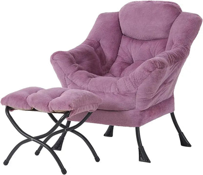 Welnow Compact Lazy Chair with Ottoman  Dark Grey Accent Armchair with Side Pocket & Footrest