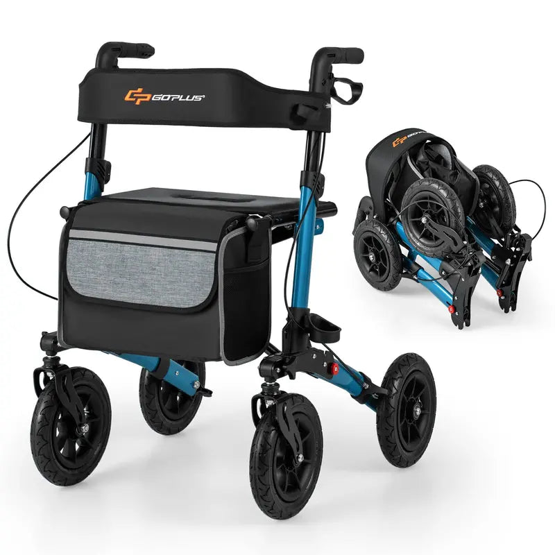 All-Terrain Rollator Walker for Seniors  Dual-Function Folding Design with 9-Inch Pneumatic Tires & Comfort Seat