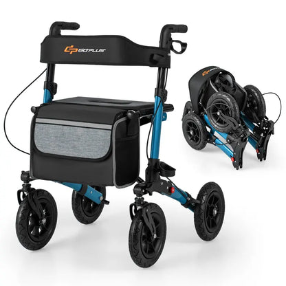 All-Terrain Rollator Walker for Seniors  Dual-Function Folding Design with 9-Inch Pneumatic Tires & Comfort Seat