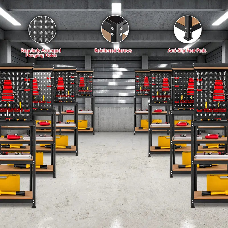 Heavy-Duty Steel Workbench with Pegboard  Tool Table Featuring 2 Open Shelves & 13 Accessories