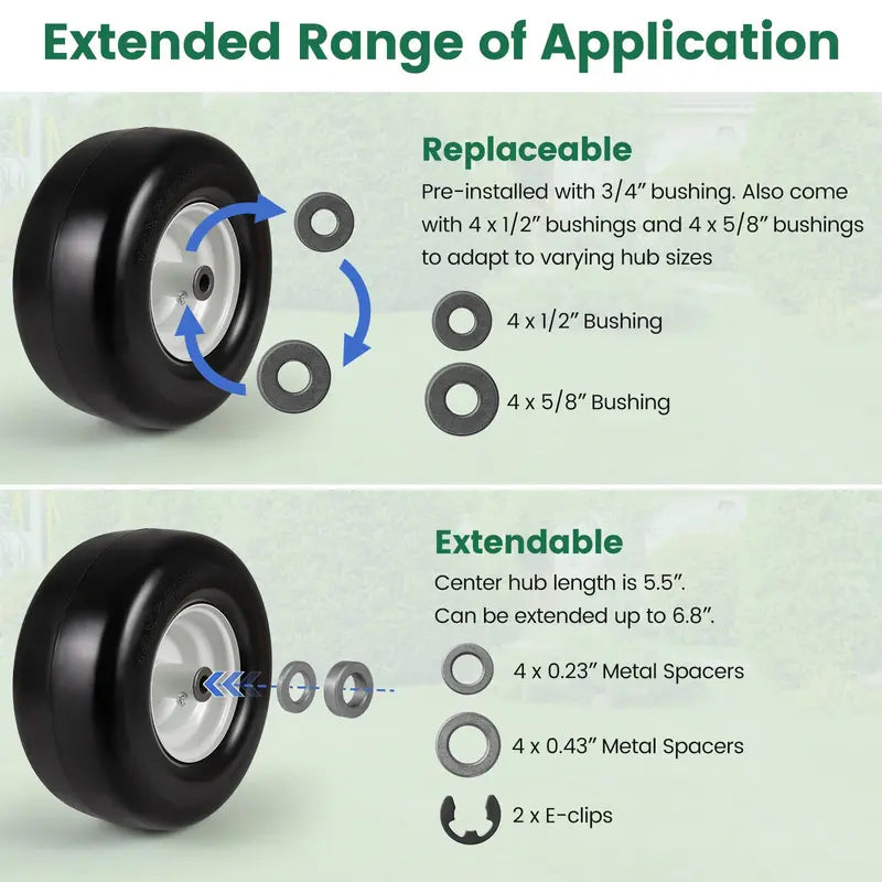 2-Pack 13 x 6.50-6 Flat-Free Tires & Wheels  Maintenance-Free Solid Rubber Design