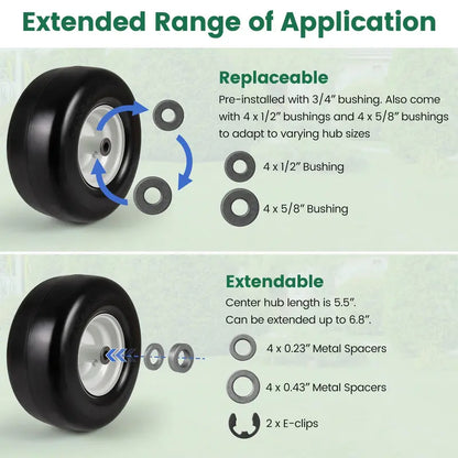 2-Pack 13 x 6.50-6 Flat-Free Tires & Wheels  Maintenance-Free Solid Rubber Design