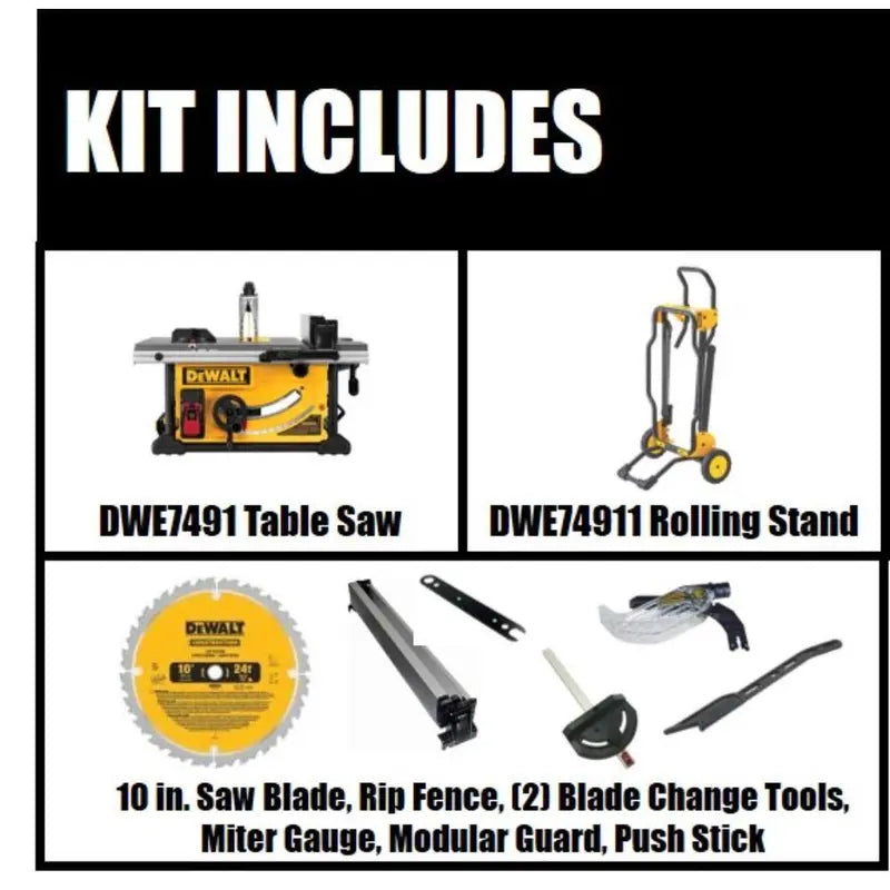 DEWALT DWE7491RS: 10-Inch Corded Table Saw with Rolling Stand and 15-Amp Motor