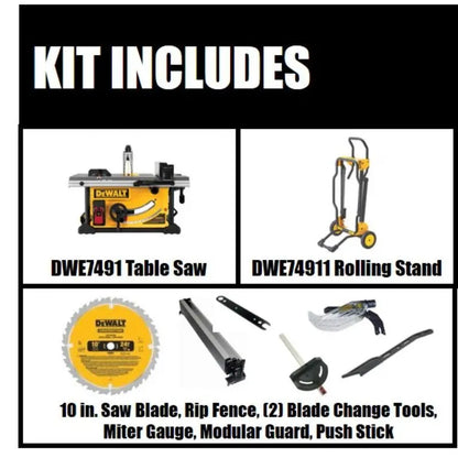 DEWALT DWE7491RS: 10-Inch Corded Table Saw with Rolling Stand and 15-Amp Motor