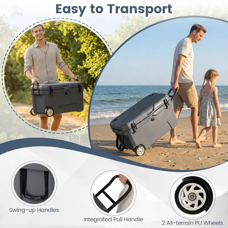 52-Quart Rolling Cooler with 6-Day Ice Retention  Smooth-Action Wheels, Pull Handle