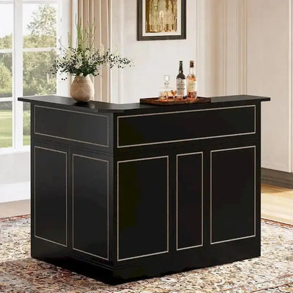 L-Shaped Bar Cabinet with Stemware Racks  Stylish Home Pub Storage Solution