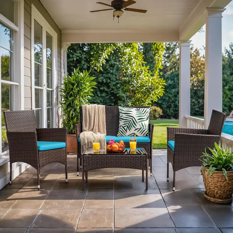 Homall Rattan Patio Furniture Set  4-Piece Indoor/Outdoor Wicker Chairs with Brown & Beige Cushions