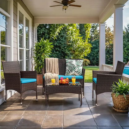 Homall Rattan Patio Furniture Set  4-Piece Indoor/Outdoor Wicker Chairs with Brown & Beige Cushions
