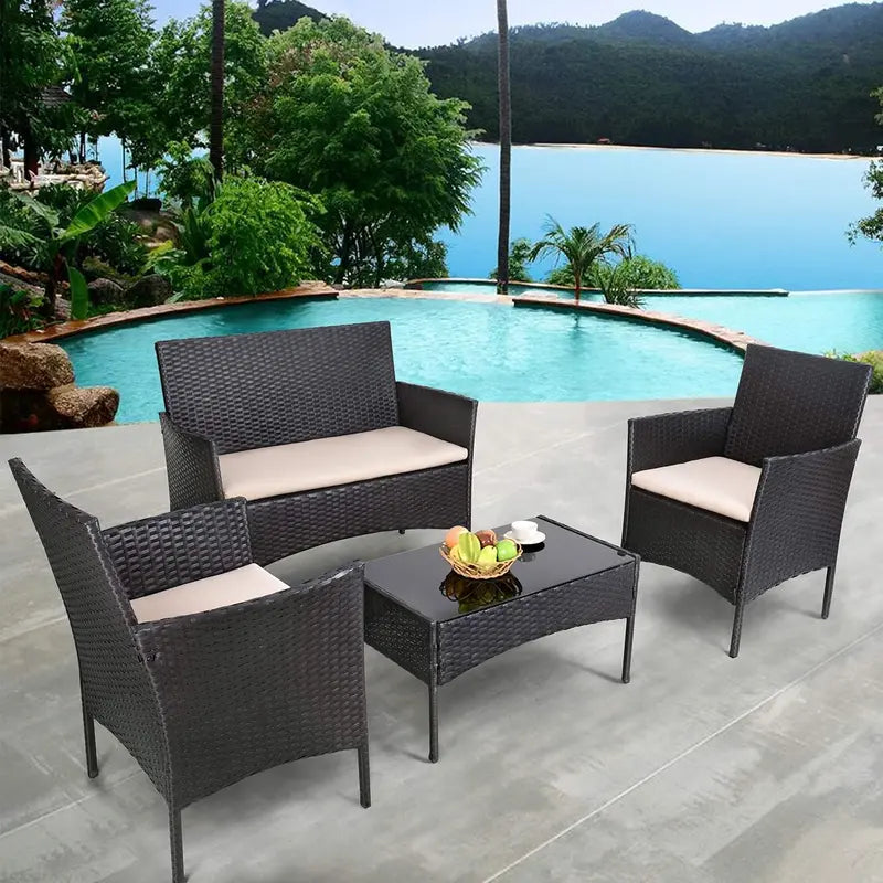 Homall 4-Piece Grey Wicker Patio Set  Versatile Indoor/Outdoor Rattan Furniture for Porch or Garden
