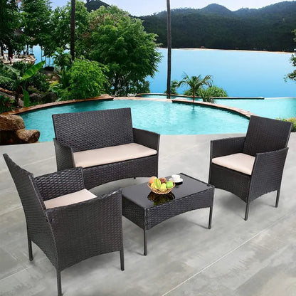 Homall 4-Piece Grey Wicker Patio Set  Versatile Indoor/Outdoor Rattan Furniture for Porch or Garden