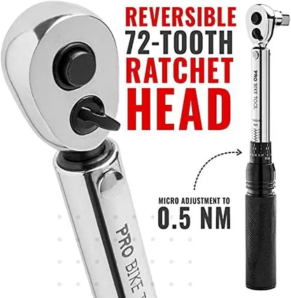 Pro Bike Tool 3/8″ Click Torque Wrench Set 10-60 Nm, Bicycle & Motorcycle Multitool Kit with 1/2″ & 1/4″ Adapters, Extension Bar, Storage Box