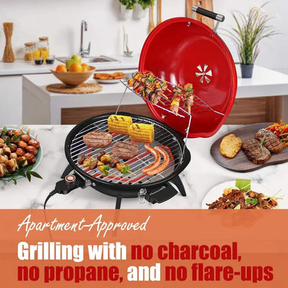 1600W Indoor/Outdoor Electric Barbecue Grill  Portable, Double-Layer Design, Detachable Grilling Surface (Black)