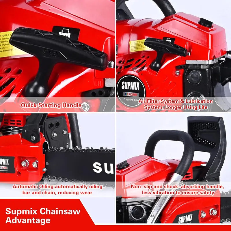 62cc 20-Inch Gas Chainsaw  3.4HP 2-Cycle Professional Wood-Cutting Saw for Farm, Yard, and Outdoor Projects