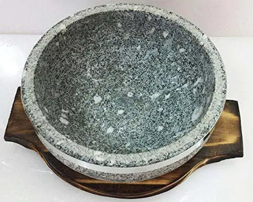 Brand Natural Stone Korean Bibimbap & Soup Bowl, 36oz, with Wood Underliner, Oven Safe