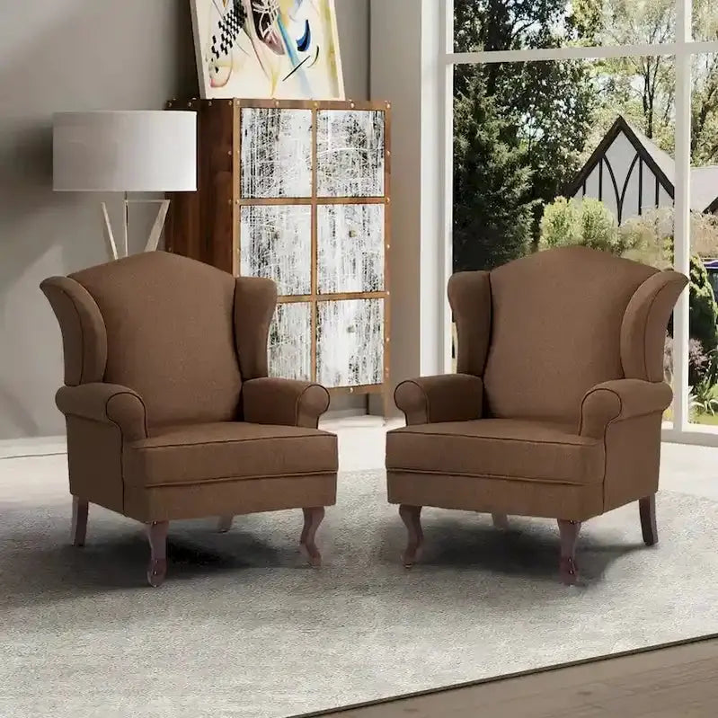 Set of 2 Wingback Accent Chairs ¡ª Traditional Upholstered Armchairs for Living Room or Bedroom