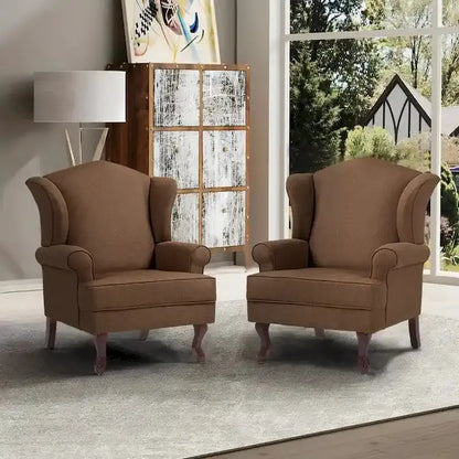 Set of 2 Wingback Accent Chairs ¡ª Traditional Upholstered Armchairs for Living Room or Bedroom
