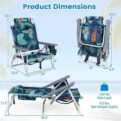 Lightweight Backpack-Friendly Reclining Beach Chairs (Set of 2 or 4)