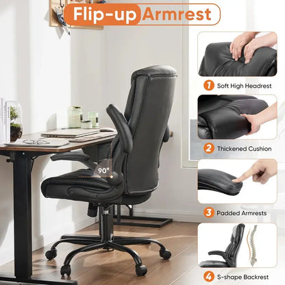 Sweetcrispy Ergonomic Gaming Chair, High Back PU Leather Office Chair with Flip-up Armrests, 275 lbs Capacity