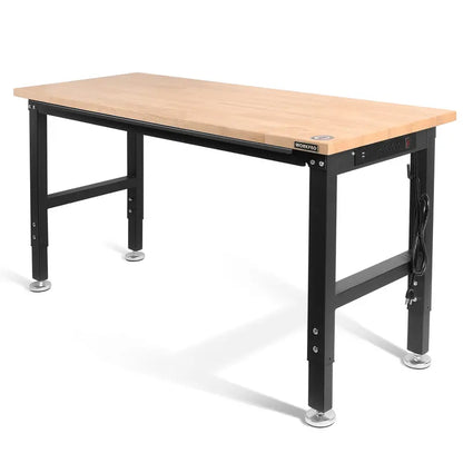 WORKPRO Heavy-Duty Adjustable Workbench  48″ to 60″ Expandable Hardwood Table (2000 LB Capacity)