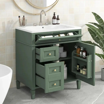 Modern 36-Inch Freestanding Bathroom Vanity  Single Undermount Sink, Soft-Close Drawers, Tip-Out Shelf, Solid Wood Frame