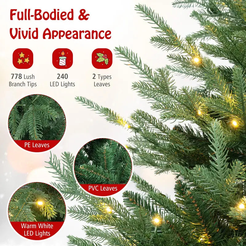 6 ft Faux Hinged Full-Profile Christmas Tree  240 Warm White LEDs & 778 Branch Tips