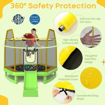 Kids’ Trampoline with Integrated Slide, 7-Foot ASTM-Certified Backyard Play Set